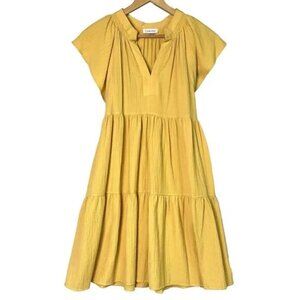 Calvin Klein Gauze Split Neck Tiered Swing Dress